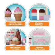 Kid Connection 42-Piece Ice Cream Cart Pretend Play Set with Cones, Popsicles, Toppings, Menu, Tablet, Dress-Up Accessories, Multicolor
