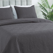 Quilt Set Queen Size - Lightweight Quilts Summer Bedspreads for All Season 3 Piece (1 Quilt  2 Pillow Shams) - Dark Grey
