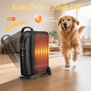 PRO CHOICE OH44-black Oil Filled Radiator Heater Electric, 700W Portable Space Heater W/ Thermostat, Black
