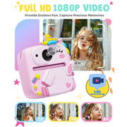 Prysyed Upgrade Kids Instant Digital Camera, 12MP Photos, 1080P HD Video, Thermal Instant Print, Pink