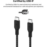 Belkin BoostCharge USB-C to USB-C Cable, 10ft, 100W Fast Charging, Braided Nylon, USB-IF Certified, Black