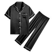 DAKIMOE Silk Satin Pajamas Set for Women Two-Piece, Navy, XXL