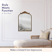 Crystal Art Gallery Traditional Arched Wall Mirror, Gold Metal Frame with Leaflet Scrolls and Floral Details, 24 x 34 Inches