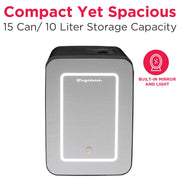 Frigidaire Mini Personal Fridge Cooler with LED Lighted Mirror, 6.5L Capacity, 9 Can, Black, EFMIS170