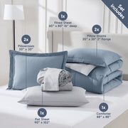Lammaloe King Comforter Set, Reversible Down-Alternative Microfiber, 7-Piece Bedding Set, Stone Blue