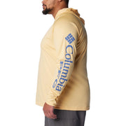 Columbia Men's PFG Terminal Tackle Long Sleeve Fishing Hoodie, Omni-Shade UPF 50, Omni-Wick, Cocoa Butter Bluebell Logo, Medium, 153617