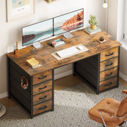 Sofanext Vintage Computer Desk, 48 Inch, 8 Fabric Drawers, Metal Frame, Adjustable Foot Pads, Vintage Style