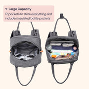 BabbleRoo Original Diaper Bag Backpack, Large 26L Capacity, Water-Resistant Polyester, Multiple Insulated Pockets, Dark Gray