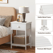 Satifur ET-007C Set of 2 Nightstands, 3-Tier End Tables w/Removable Fabric Drawer, Adjustable Legs, White
