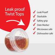 Plasticpro Twist Cap Food Storage Containers, 4 Oz, Clear, Leakproof, Microwave and Freezer Safe, 6-Pack, 124216