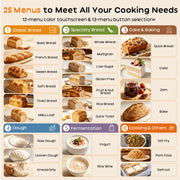 Patbrela Bread Maker Machine, 25 Preset Programs, 2LB Capacity, Stainless Steel, Brown, Digital Touchscreen, 3 Crust Colors, 3 Loaf Sizes, 15-Hour Timer, Keep Warm Function