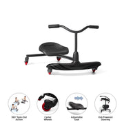 Radio Flyer Stingray Caster Scooter Ride-On for Kids, Adjustable Padded Seat, 360-Degree Spins, Solid Steel Frame, Black, Ages 3-8, 627Z