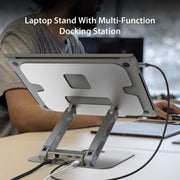 J5Create Multi-Angle Dual HDMI Laptop Docking Station with USB-C Mini Dock, 4K HDMI, Gigabit Ethernet, 100W Power Delivery, Aluminum Riser, Space Gray, JTS427