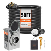 VEVOR RV50H/SS2-50R+LSTK06 50 Amp Generator Cord and Power Inlet Box Kit, 50FT