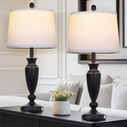 Cinkeda Table Lamps Set of 2, 27 in Tall Gold Industrial Bedside Lamps with USB and Type-C Charging Ports, Modern 3-Way Dimmable Touch Control, White Linen Shades, WMTD-939