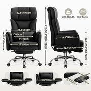 Coolhut Big and Tall Office Chair, High Back Executive PU Leather Desk Chair with Expandable Seat, Footrest, Lumbar Support, Padded Adjustable Arms, Black, CH-6088-Black