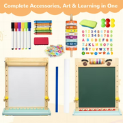 SaveJoy 17121704866 Kids Art Easel, Double-Sided Adjustable Standing Drawing Board with Paper Roll and Accessories, Blue