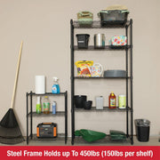 Rubbermaid 3-Tier Heavy Duty Black Wire Shelving Unit, Adjustable Shelves, 450lb Capacity, 23.2in W x 13.4in D x 30.6in H, 42829B