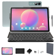 BAIWOYER F11 Tablet, 11-Inch 2K IPS Display, Android 14, Unisoc T616 Octa-Core 2.0GHz Processor, 18GB RAM, 128GB Storage, Triple Camera, Green, with Case, Pen, Keyboard
