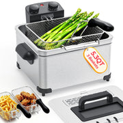 Furnibear Electric Deep Fryer, 5L Capacity, 1800W Power, 3 Frying Baskets, Adjustable Temperature, 304 Stainless Steel, View Window Lid, Silver