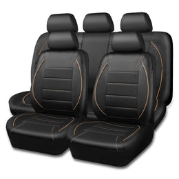 CAR-GRAND Faux Leather Car Seat Covers Full Set, Breathable, Airbag Compatible, Beige, 17105456267