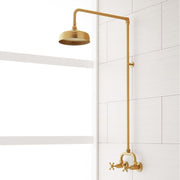 Signature Hardware 485531 Baudette Exposed Pipe Shower System with Rainfall Shower Head, Shower Arm, and Cross Handles, Brushed Gold -67 In Stock