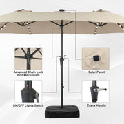 Autlaycil 15 Ft Rectangle Patio Umbrella with Solar-Powered 48 LED Lights, Crank Opening, Steel Frame, Beige Canopy, Includes Umbrella Base OB-OTU071KK