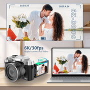 XLURC 6K Digital Camera, 84MP Sensor, 18X Digital Zoom, Wi-Fi Enabled, 3-Inch Flip-Up Touchscreen, Black, JWD-WX09-1-6K-Black