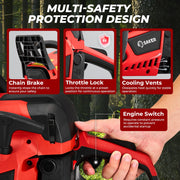 Saker 58cc Gas Chainsaw, 3.2HP 2-Cycle Engine, 20-Inch Manganese Steel Bar, Anti-Vibration Rear Handle, Safety Chain Brake, Model 5800