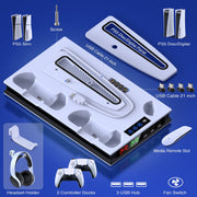 Beboncool PS5 Cooling Fan Stand with Dual Turbo Fans, Dual Fast Controller Charger, White, S5000