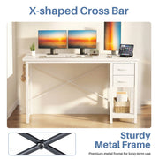 Concetta Small Computer Desk, 40in, White, 2 Fabric-Lined Drawers, Adjustable Shelf, Side Headphone Hook