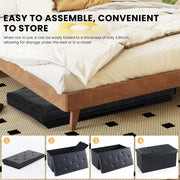 Gianna Folding Ottoman With Storage Bench, 30 Inch, Black Leather Top, Cushion, Foldable, STO-76PVC-BK