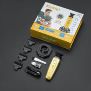Kemei Hair & Beard Trimmer, Cordless, Zero Gap DLC Blade, 7500 RPM Motor, Gold, KM-90-5