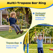 Gardwin 7in1 Metal Outdoor Swing Set with Saucer Swing, Double Wall Slide, Glider, Belt Swing, Trapeze Bar, Standing Swing, Teeter Totters, Yellow and Blue, for 10 Kids Ages 3-12 GW-SW701-BY