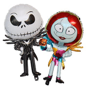 Cymylar S-2032 Jack Skellington and Sally Foil Balloons, Double-Sided, 35 in, Black and White, Pack of 2