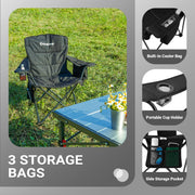 KingCamp Oversized Camping Chair, Heavy Duty 300 lbs Support, Fully Padded Ergonomic Design, Built-in Cooler Bag, Mesh Cup Holder, Large Side Pocket, Black