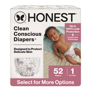 Honest Baby Diapers Clean with a Conscience Size 1 (8-14 lbs), Hypoallergenic and Fragrance-Free, 52 Count