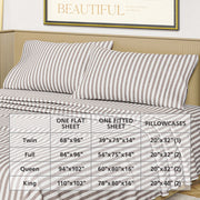 Beautiful Botanical 4-Piece King Sheet Set, 100% Pre-Washed Cotton Percale, 200 Thread Count, Natural Striped