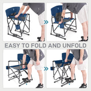 Heng Feng Ever Advanced Rocking Camping Chair, Foldable Outdoor Rocker with Removable Cup Holder, Steel Frame Supports 300 lbs, Blue