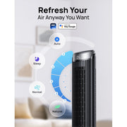 Dreo Smart Tower Fan, 40 in Standing Fan, 90 Oscillating, 26 ft/s High-Speed, 5 Speeds, 4 Modes, Quiet Operation, Touch Remote App Voice Control, Silver DR-HTF008S