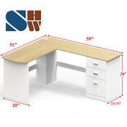 SHW Cyrus Large L-Shaped Home Office Desk with Box Box File Drawers, Oak, 51 x 59 Inches