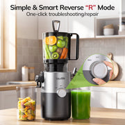 Laudlife 20251113XMZJ Cold Press Masticating Juicer, 5.4 in Large Feed Chute, 150W Motor, Ultra Quiet, BPA Free, Easy Clean, Gray