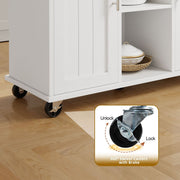 Walsunny Kitchen Island Cart with Expandable Drop Leaf Table, 1 Drawer, 2 Magnetic Door Cabinets, 2 Open Shelves, 5 Wheels with 2 Lockable, Stainless Steel Towel Rack, White