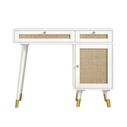 Eumyviv D0006 Rattan Writing Desk, Classic Computer Desk with Drawers and Storage, White