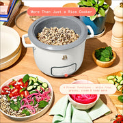 Beautiful 6-Cup Digital Electric Rice and Grain Cooker with Evergood Ceramic Nonstick Pot and Glass Lid, Sage Green, 29156