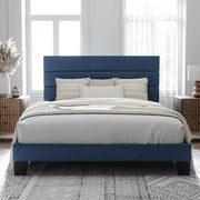 Allewie KMLL002 Platform Bed Frame with Fabric Upholstered Headboard, Navy Blue Queen Size
