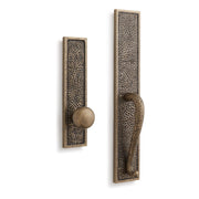 Signature Hardware 441539 Traeger Solid Brass Hammered Style Full Plate Dummy Door Handleset with Interior Knob, Antique Brass