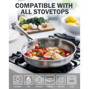 Cooks Standard Stainless Steel 12-Inch Multi-Ply Clad Frying Pan with Tempered Glass Lid, Oven Safe, Dishwasher Safe, Induction Compatible, Silver, 02816