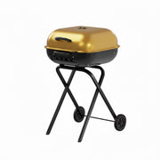 Americana Grills Walk-A-Bout Portable Original Square Charcoal Grill, Steel, Gold, 332 sq in Cooking Area, Adjustable Air Vents, Wheels, Folding Legs