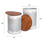 Hallops 000022HALL Farmhouse Accent Side Table Galvanized Rustic Coffee Table, Set of 2 White